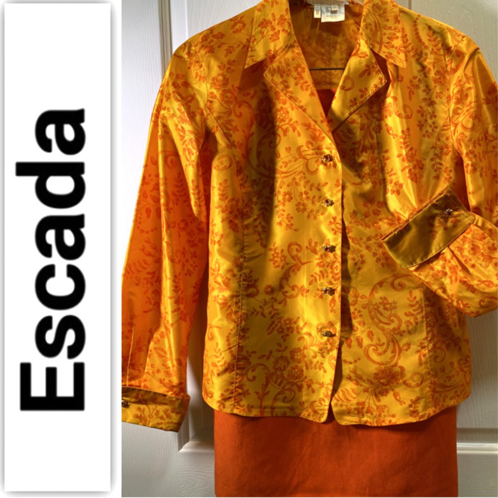 Escada Silk Blouse Long Sleeve, Size 38 And Skirt.